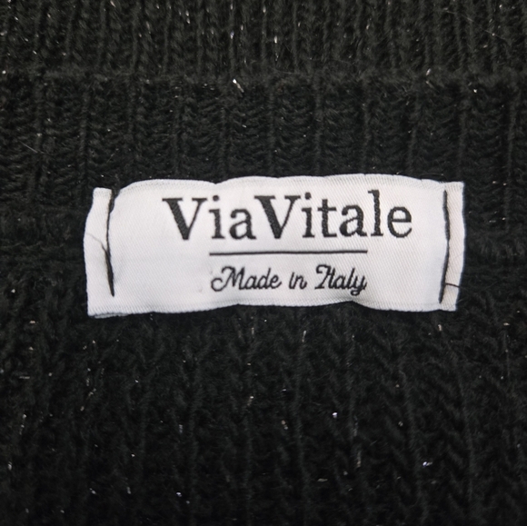 VITA VITALE ITALY Black V-Neck Wool Blend Knit Sweater With White Paint Splatter - Picture 9 of 12